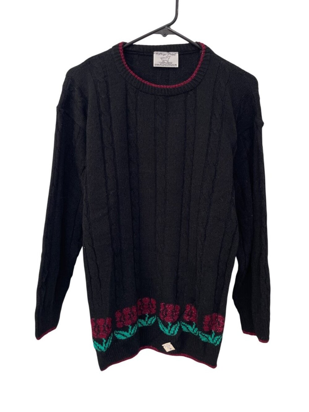 Vintage 90s College Point Sweater Medium Floral Metallic Knitwear Deadstock NEW